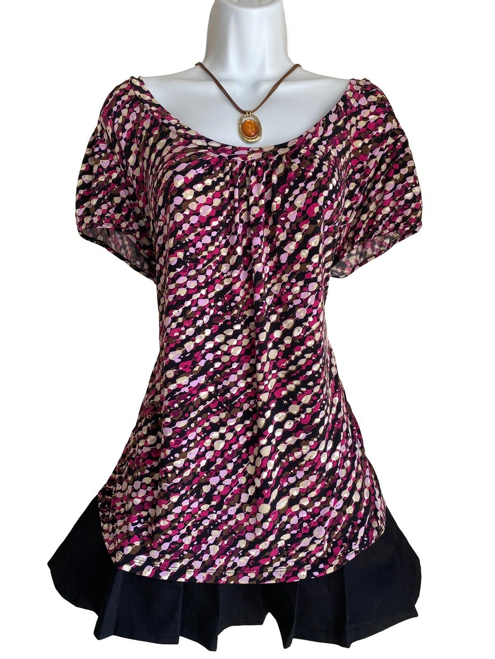 Vintage Worthington Plus 2X Printed Short Sleeve Tunic Blouse Whimsigoth Goth